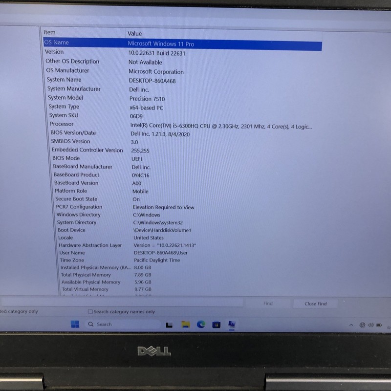 Dell Precision 7510 i5-6300HQ 2.36 Ghz 8 GB Ram 256 GB SSD Windows 11 gallery