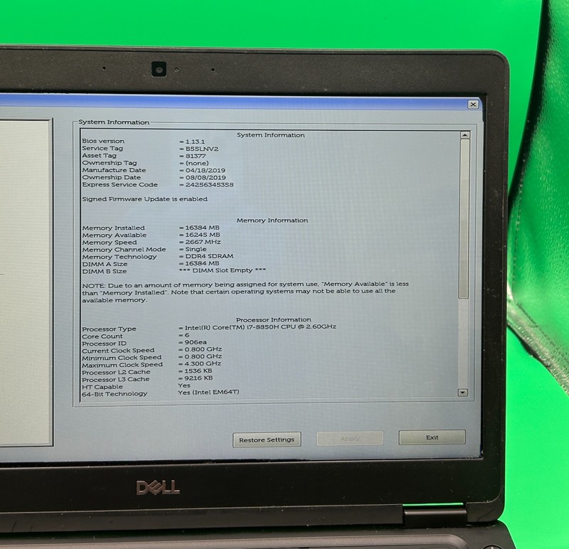 Dell Latitude 5491 14" Laptop Intel i7-8850H 2.60GHz 16GB RAM Without Storage gallery