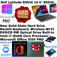 Dell E6540_WIndows11💥New 250 SSD💻i7 QUAD💻BACKLIT_DVD/CD+Cam💻Office 2024 PRO