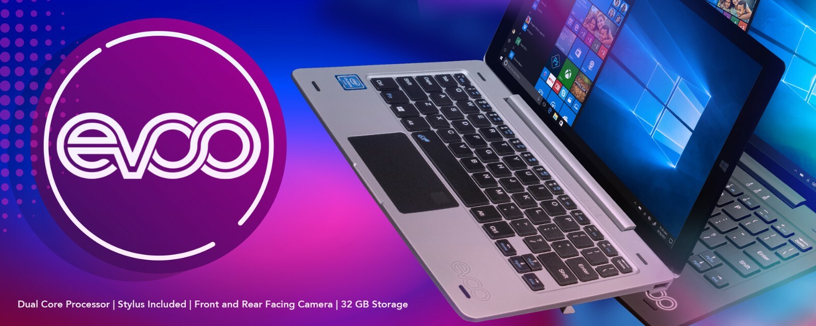 NIB EVOO 10.1" Tablet with Docking Keyboard 32GB Storage Dual Cameras Micro HDMI gallery