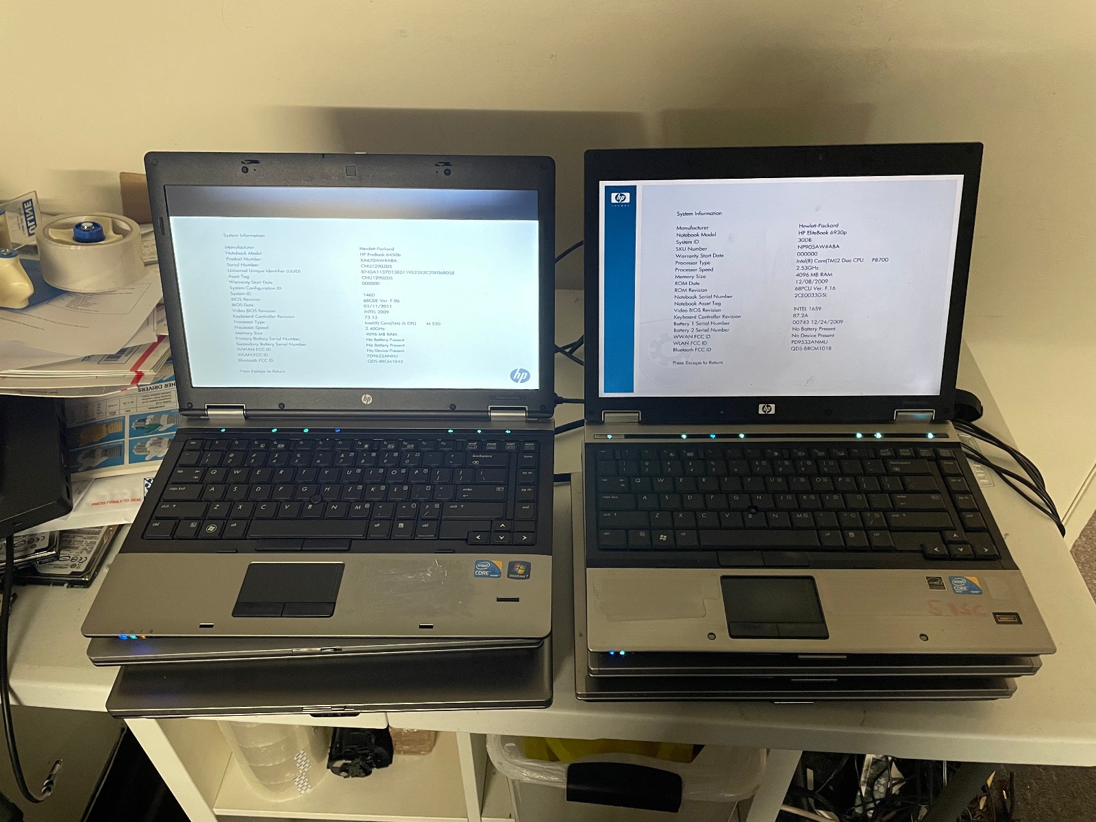 Lot of 6 HP (2) probook 6450B, (1) 6430b[HP-C], (2) Elitebook 6930p, (1) 8440p gallery