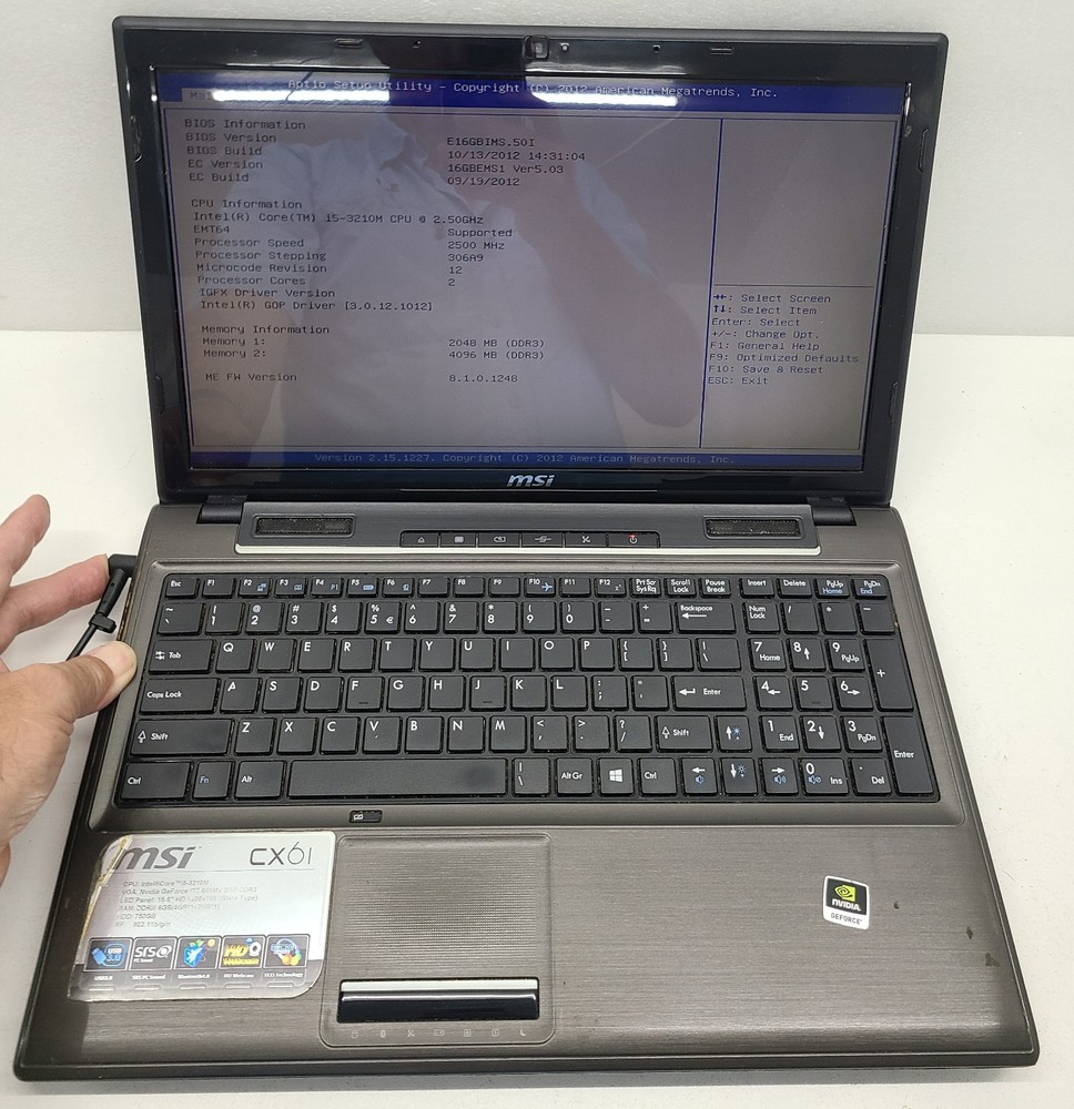 MSI CX61 Laptop Intel i5-3210M 6GB Ram NO HD/OS DC Jack Broken (FL)