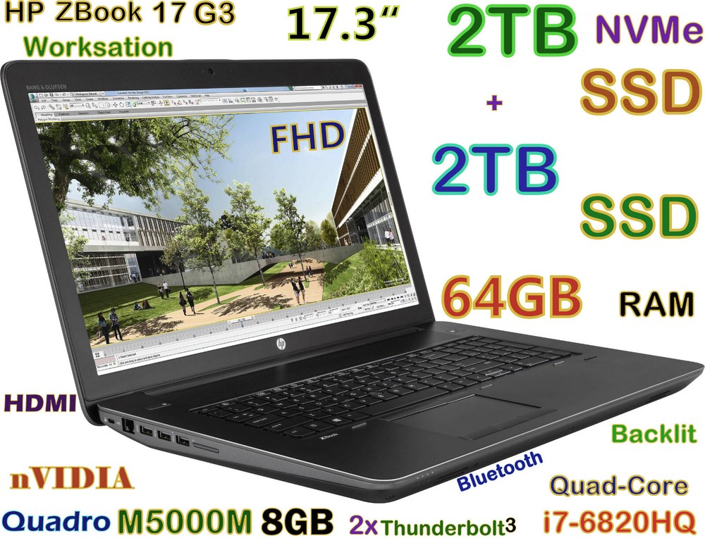 Workstation HP ZBook 17 G3 i7-6820HQ 4TB NVMe + SSD 64GB 17.3 Quadro M5000M 8GB