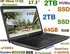 Workstation HP ZBook 17 G3 i7-6820HQ 4TB NVMe + SSD 64GB 17.3 Quadro M5000M 8GB