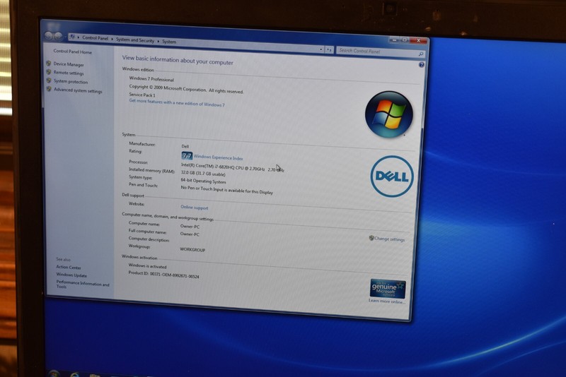 Dell Precision 7710 17" i7-6820HQ 32GB 512GB SSD NVidia M3000M Windows 7 Pro gallery
