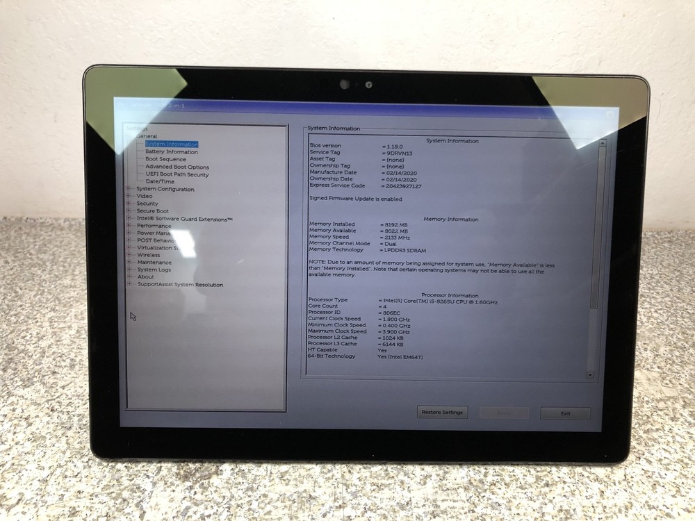 Dell Latitude 7210 2-in1 Intel i5-8265 1.60GHz 8GB (No HD/No OS)