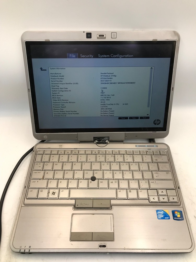 HP EliteBook 2740P Intel Core i5 M560 2.6 GHz 12" Laptop 4GB RAM-BROKEN HINGE-MZ