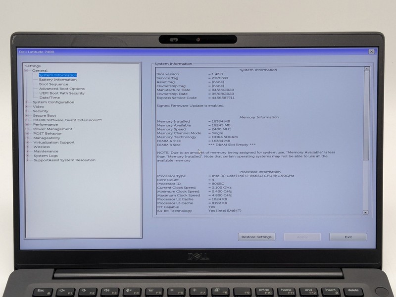 Dell Latitude 7400 14" FHD I7-8665U 512GB 16GB W11P Backlit FP Reader IRCam gallery