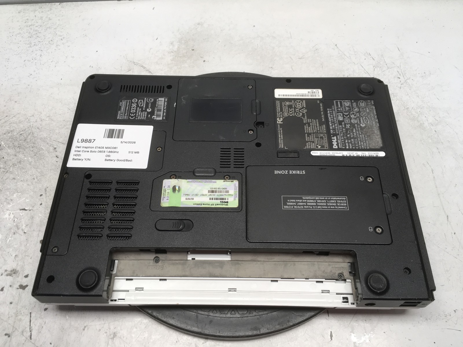 Dell Inspiron E1405 Intel Core Solo 06E8 1.66GHz 512 MB NO HDD No Batt gallery
