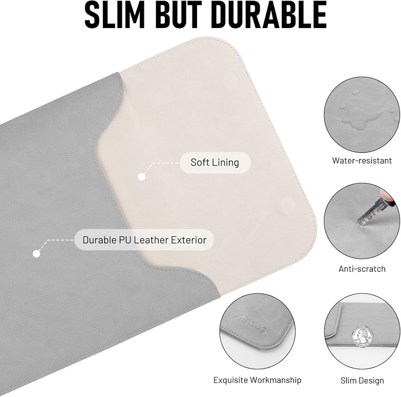 Gray Waterproof PU Leather Laptop Sleeve Bag for 15-16 inch MacBook Pro/Air gallery