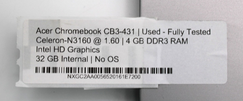 Acer Chromebook Celeron N3160@1.6GHz 4GB DDR3 32GB Internal NO OS *USED/TESTED* gallery