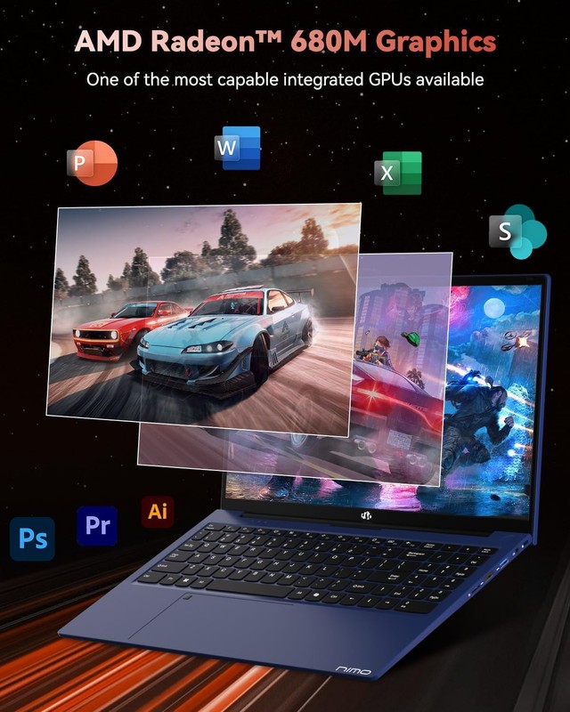 NIMO 15.6" Gaming Laptop, 8 Cores AMD Ryzen 7 Pro 6850U 32GB LPDDR5 RAM 1TB SSD gallery