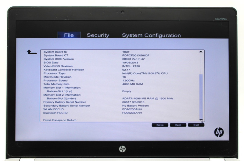 HP EliteBook Folio 9470m i5-3427U@1.9GHz 4GB DDR3 256GB SATA NO OS *USED/TESTED* gallery