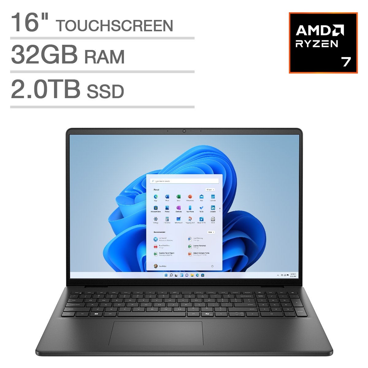 Dell Carbon Black 16" FHD+ Touch Laptop - Ryzen 7 250, 32GB, 2TB, W11H gallery