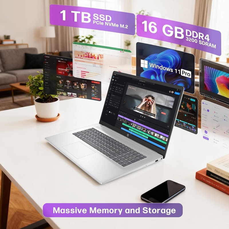 HP 17.3" Touch Laptop HD AMD Ryzen 5 7430U UP TO 64GB RAM 2TB Windows 11 Pro PC gallery