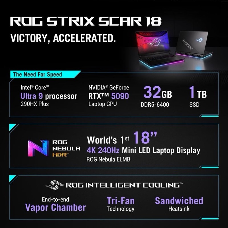 ASUS ROG Strix SCAR 18 (2026) 4K 240Hz G835LWG 32GB 1TB Ultra 9 290HX RTX 5080 gallery