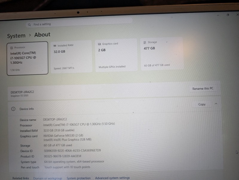 Dell Vostro 15 5501 i7-1065G7 16GB RAM 512GB NVMe TOUCH. Read Description gallery