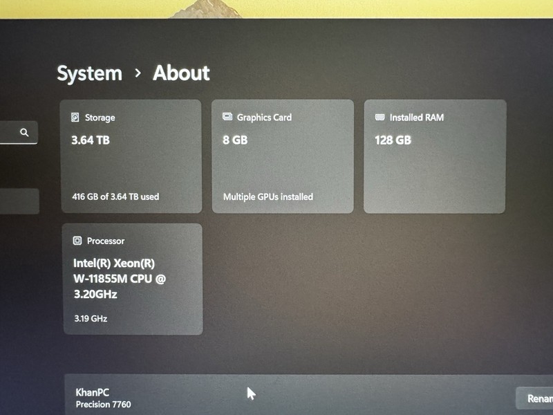 Dell Precision 7760 Xeon W-11855M RTX A4000 128GB RAM 4TB SSD New Battery gallery
