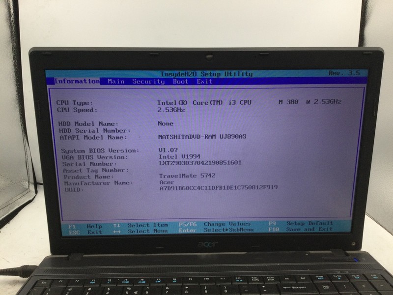 ACER TRAVELMATE 5742 - BOOTS TO BIOS - INTEL I3 M380 - NO RAM - READ DESCRIP-BB gallery