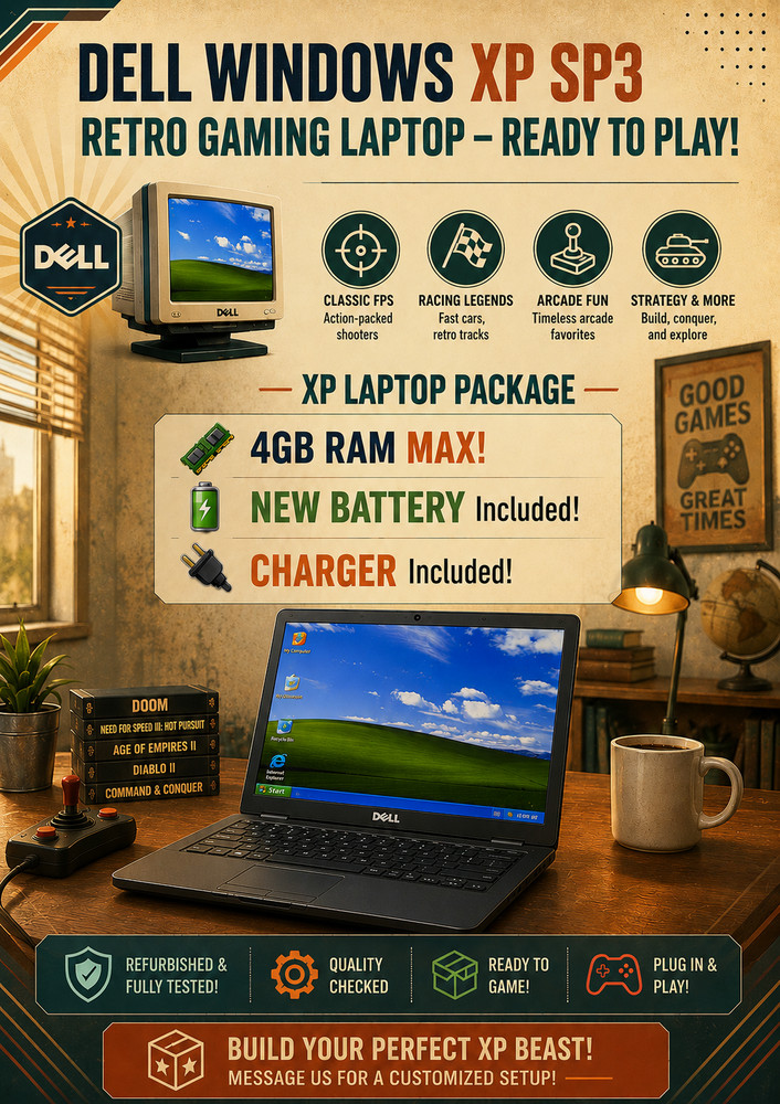 Dell Windows XP Retro Laptop - Custom Legacy PC Gaming Build | With New Battery