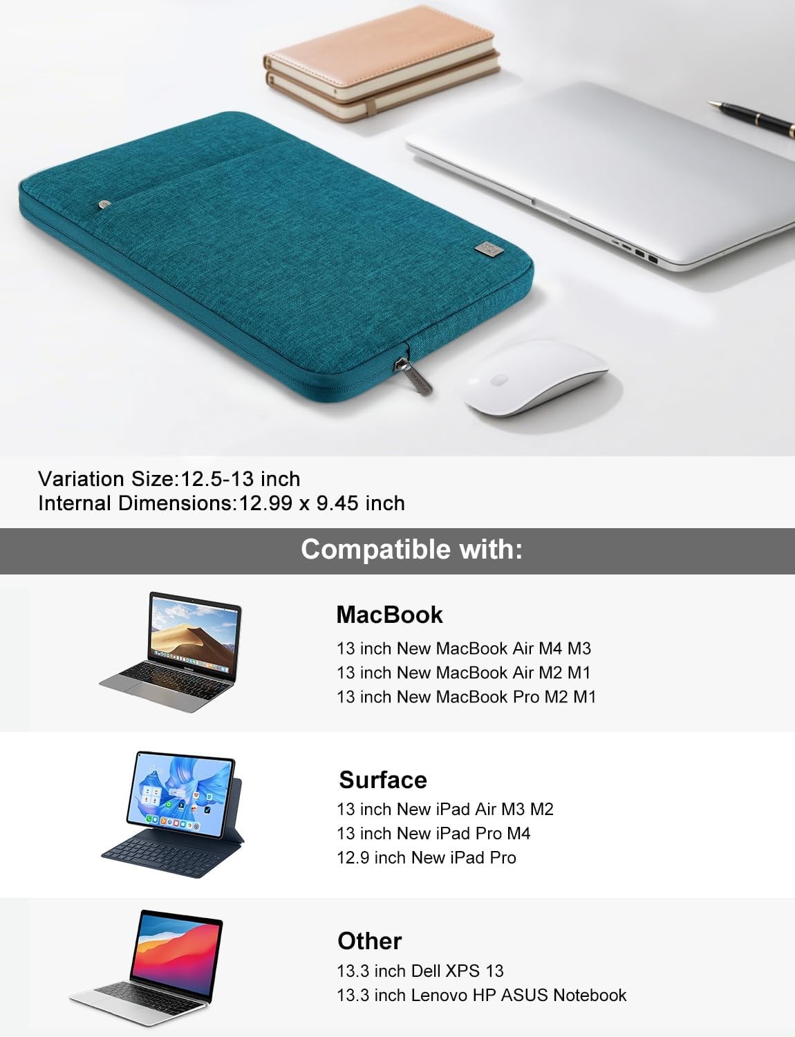 Laptop Case Sleeve Cover for 13 inch MacBook Air M5(2026) M4 M3 M2 M1, Teal gallery
