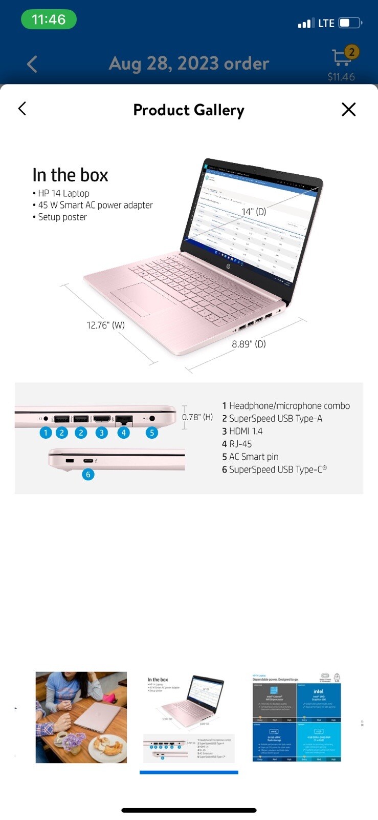 HP 14-cf2112wm 14" (64GB eMMC, Intel Celeron N4120, 1.10GHz, 4GB RAM) Laptop... gallery