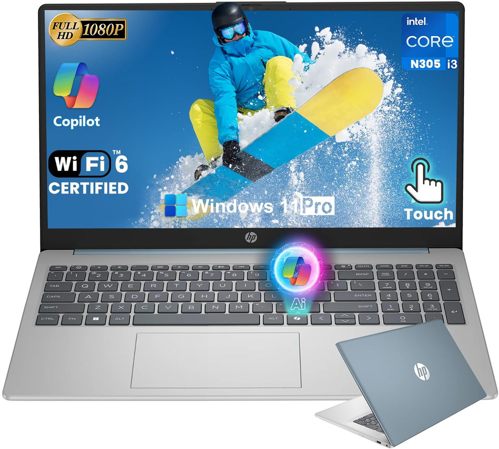 HP 15.6" FHD Touchscreen Laptop, Intel 8-Core i3-N305, 16GB RAM 512GB SSD, Blue