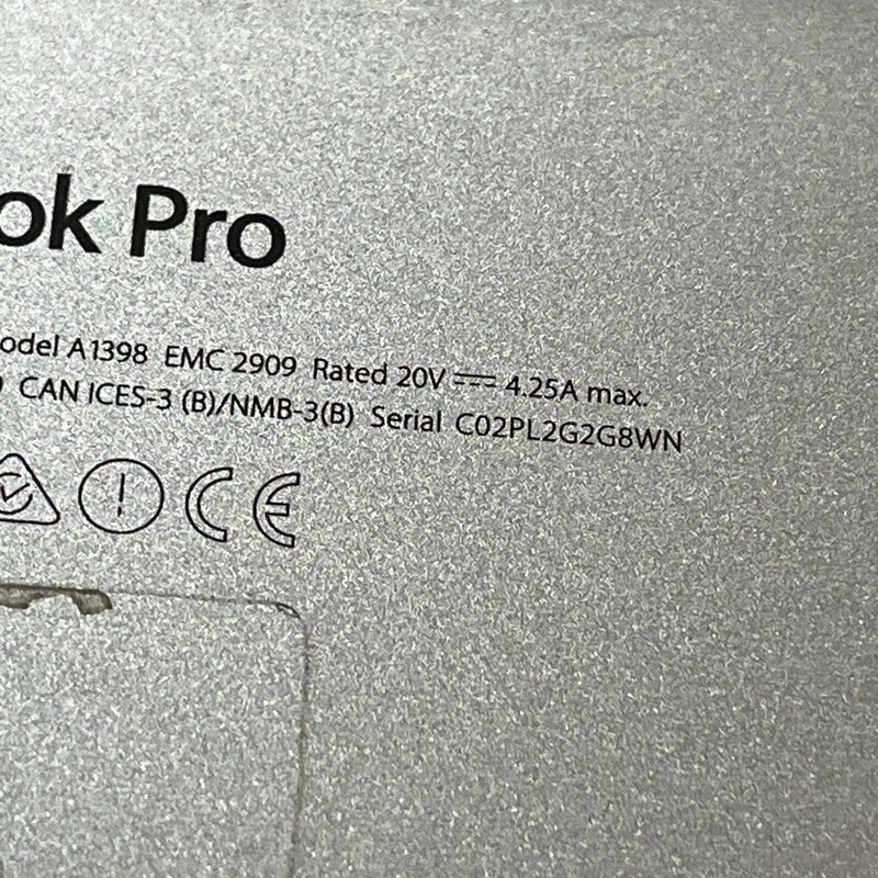 APPLE MACBOOK PRO 15" MID 2015 CORE I7-4770HQ 2.2GHZ 16GB RAM NO OS gallery