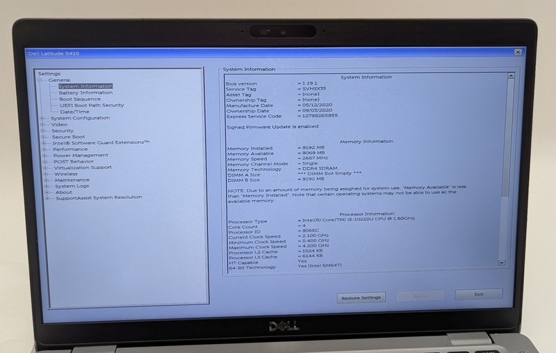 Incomplete Dell Latitude 5410 14" Laptop Intel Core i5-10210U 1.60GHz 8GB RAM gallery