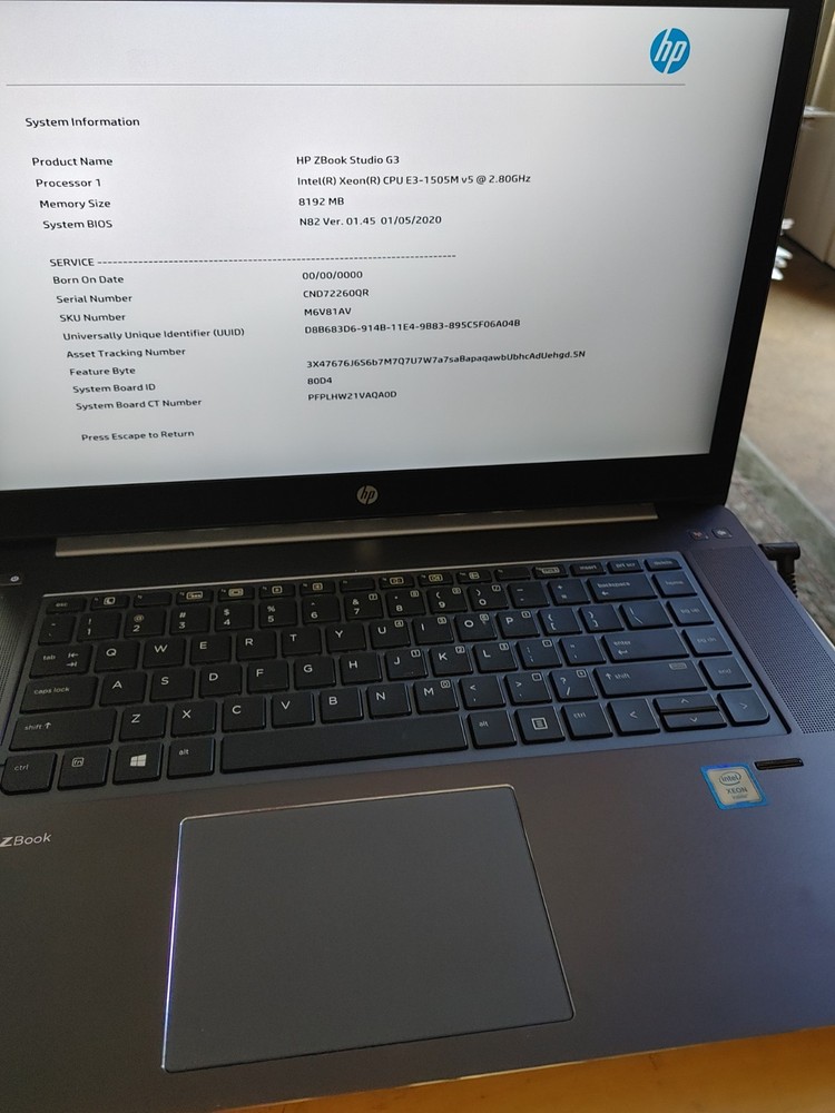 HP ZBook Studio G3 Xeon E-1505M v5 @2.80GHz,8GB RAM, NO SSD FOR PARTS/Repair
