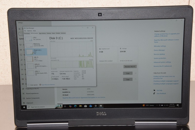 Dell Precision 7510 15.6" Laptop i7-6820HQ 16GB 240GB NVIDIA Quadro M2000M 4GB gallery