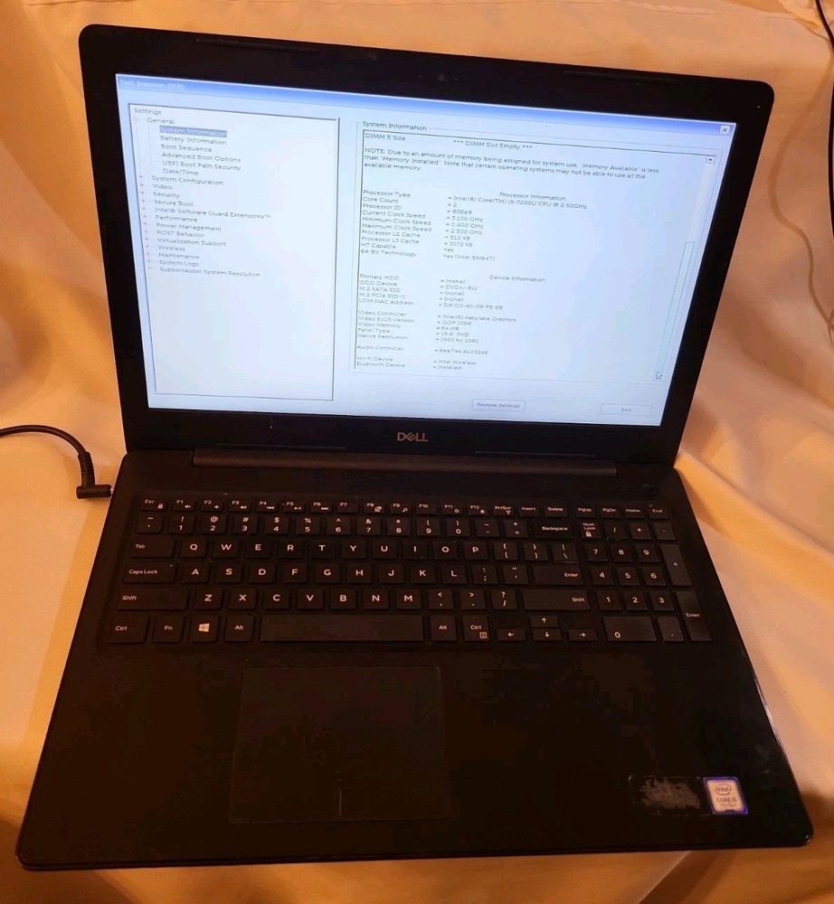 Dell Inspiron 5570 15.6" Laptop i5-7200U 2.50GHz 8GB RAM No SSD 060207