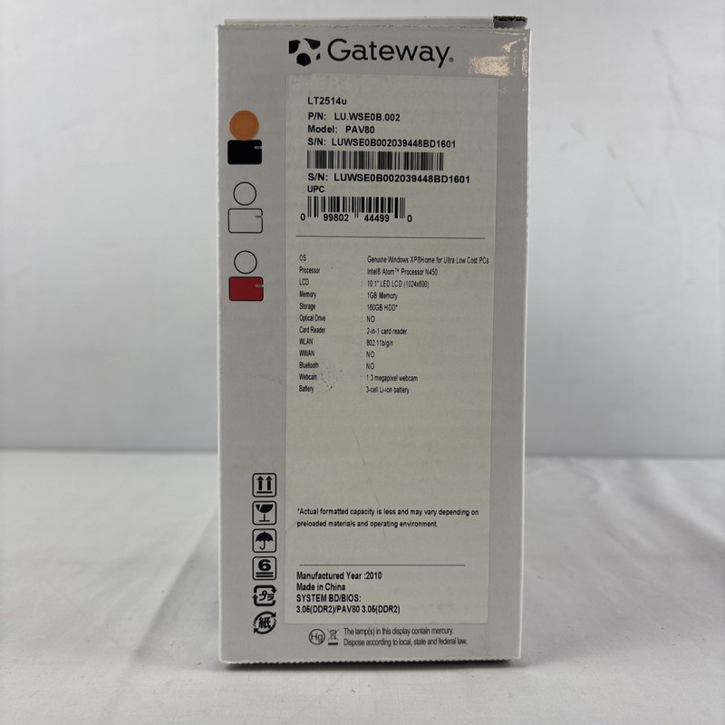 Gateway LT Series PAV80 Intel Atom 10.1” LED LCD 1GB Memory New In Box Sealed gallery