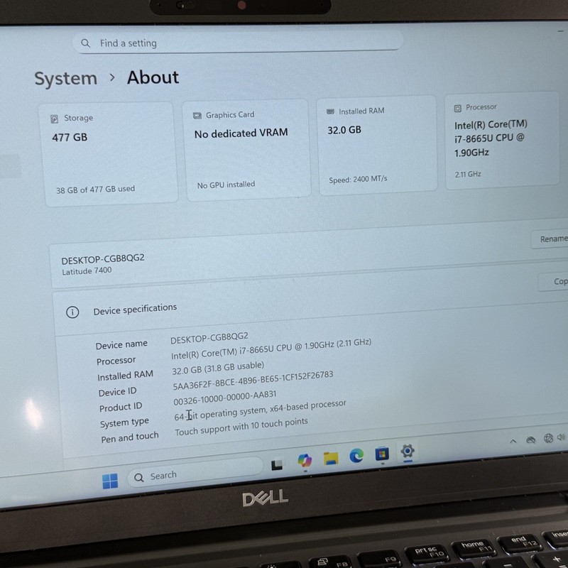 Dell Latitude 7400 i7-8665U 1.9GHz 32GB 512GB Laptop #H523 gallery