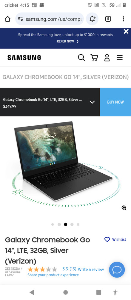 Samsung Galaxy Chromebook Go 14 in Intel Celeron 4GB RAM 32GB SSD Laptop -...