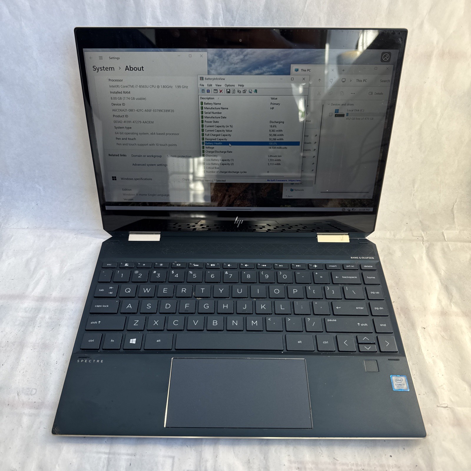 HP Spectra x360 13-AP0046TU 2in1 4K Touchscreen i7-8565U 8GB RAM 512GB SSD W11H gallery