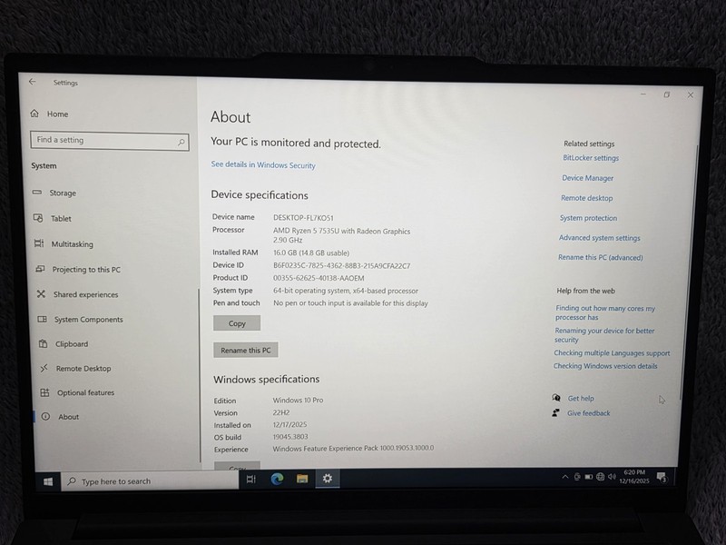 Lenovo ThinkPad E14 Gen 6 FHD+ 2.9 GHz Ryzen 5 7535U 8GB 256GB SSD Excellent gallery