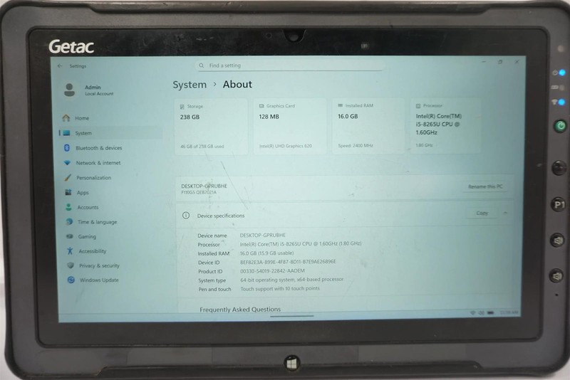 Getac F110 G5 11.6" FHD Touch Core i5-8265U 1.60GHz 16GB 256GB SSD Tablet gallery