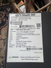 MSI GS75 Stealth 9SF-243us 17.3″ 500gb SSD, 32gb RAM, Core i7 Gen9, RTX 2070