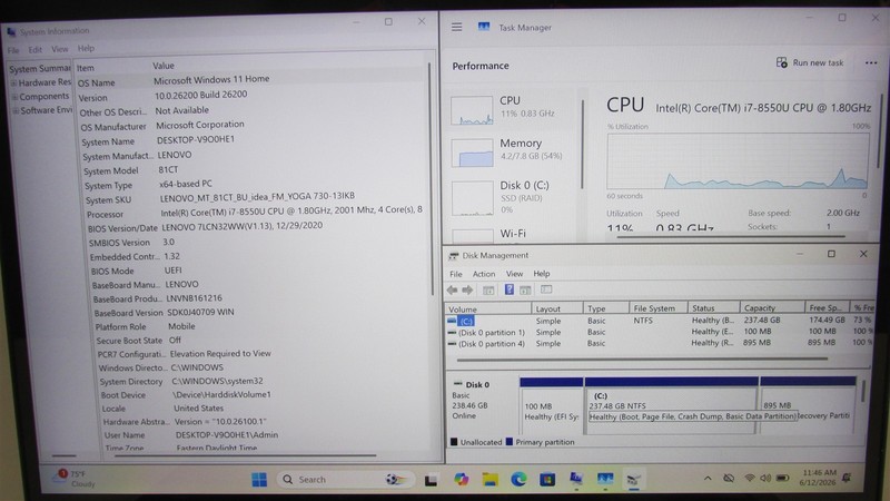 Lenovo Yoga 730-13IKB i7-8550U 1.8GHz 8GB RAM 256GB NVME 13" W11H 2-in-1 DENTS gallery
