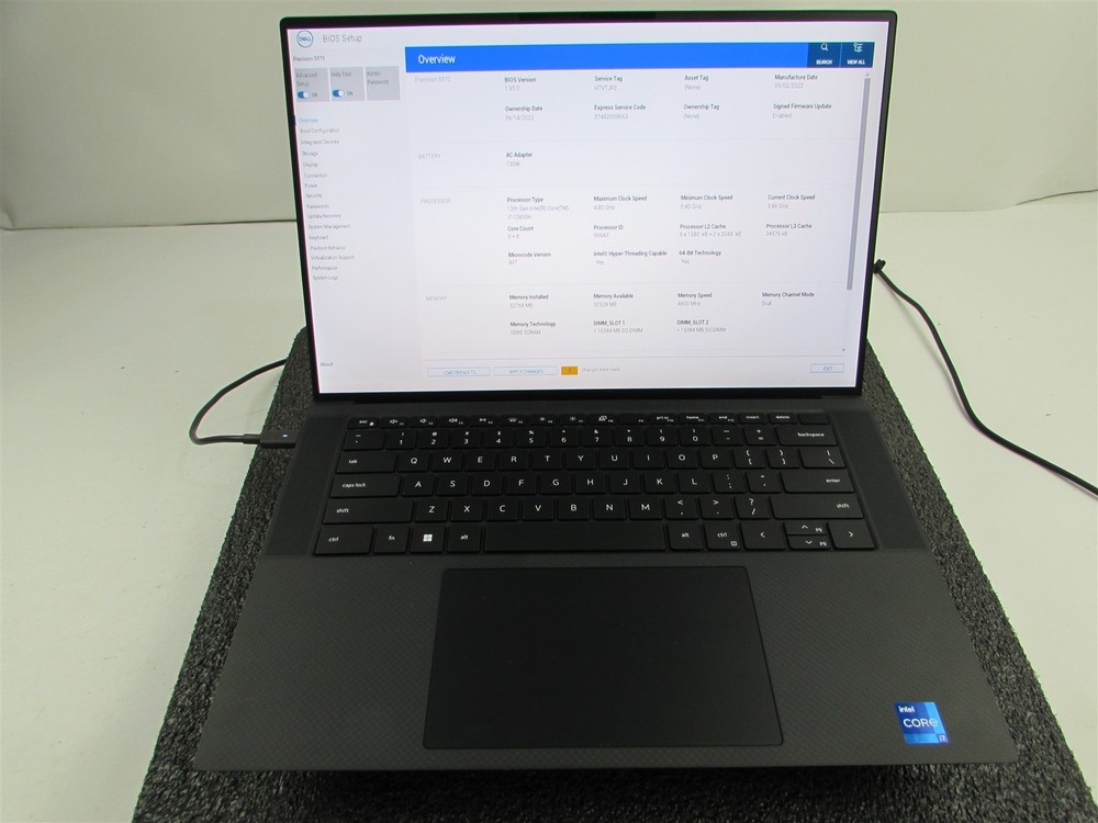 DELL PRECISION 5570 I7-12800H 1TB 32GB RAM NVIDIA RTX A1000 WIN 11 PRO NO BATT