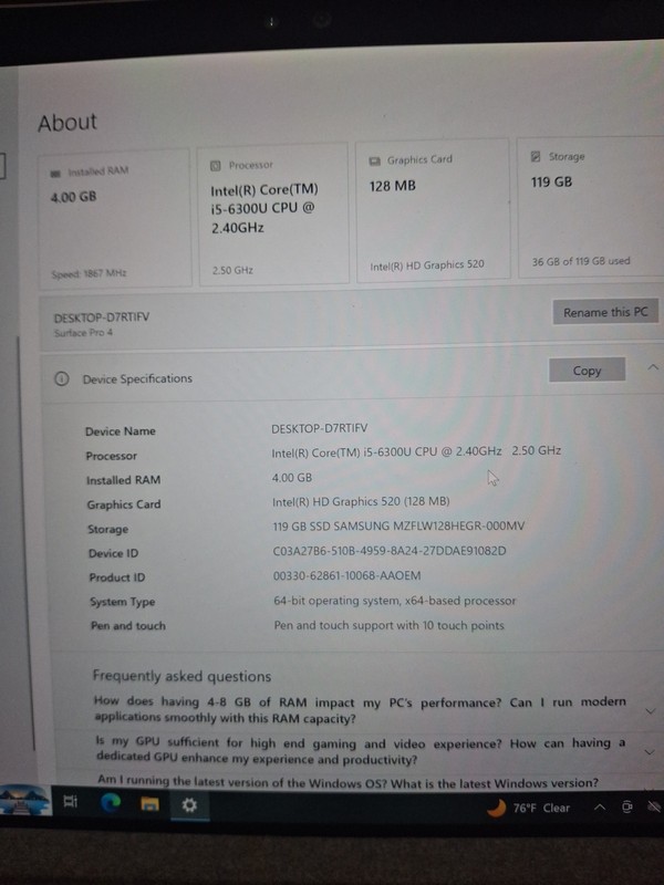 Microsoft Surface Pro4 12.3'' (128GB SSD 4GBRAM) 2-In-1 Touch Laptop-Silver gallery