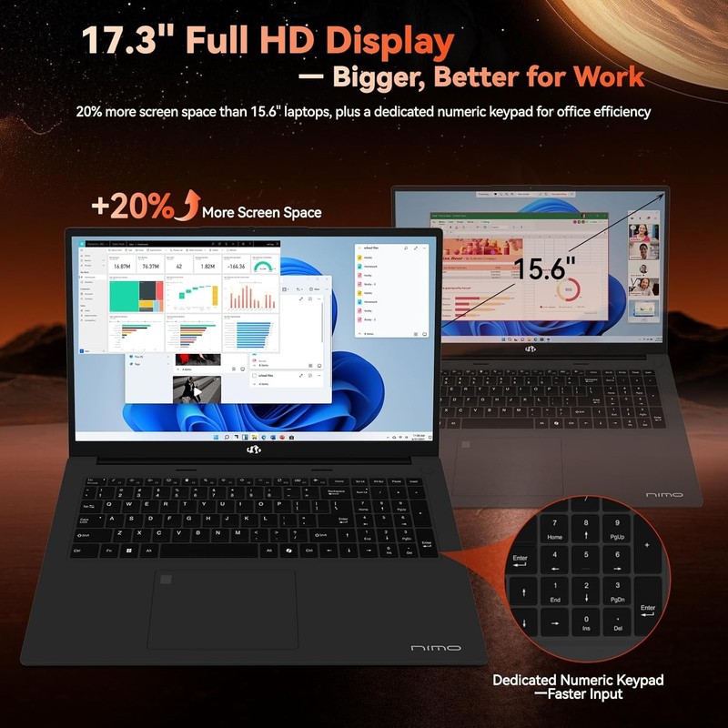 NIMO 17.3" Gaming Laptop AMD Ryzen7 7735HS 8 Cores 16/32/64GB DDR5 256/512GB/1TB gallery