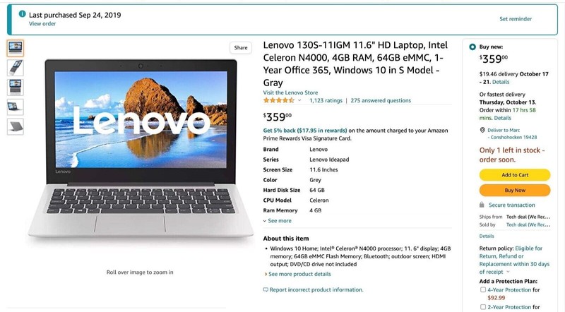 Really Nice Lenovo Ideapad 130S-11IGM 11.6" 4GB DDR4 64GB SSD  - Gray gallery