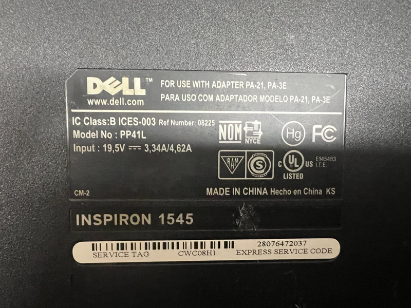 DELL Inspiron 1545 15.6" Core 2 DUO T6400 2.00 GHz 4GB NO HDD NO OS gallery