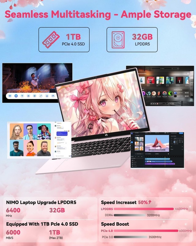 NIMO 15.6" Light-Gaming-Laptop 8 Cores AMD Ryzen 7 Pro 6850U 32GB LPDDR5 RAM 1TB gallery
