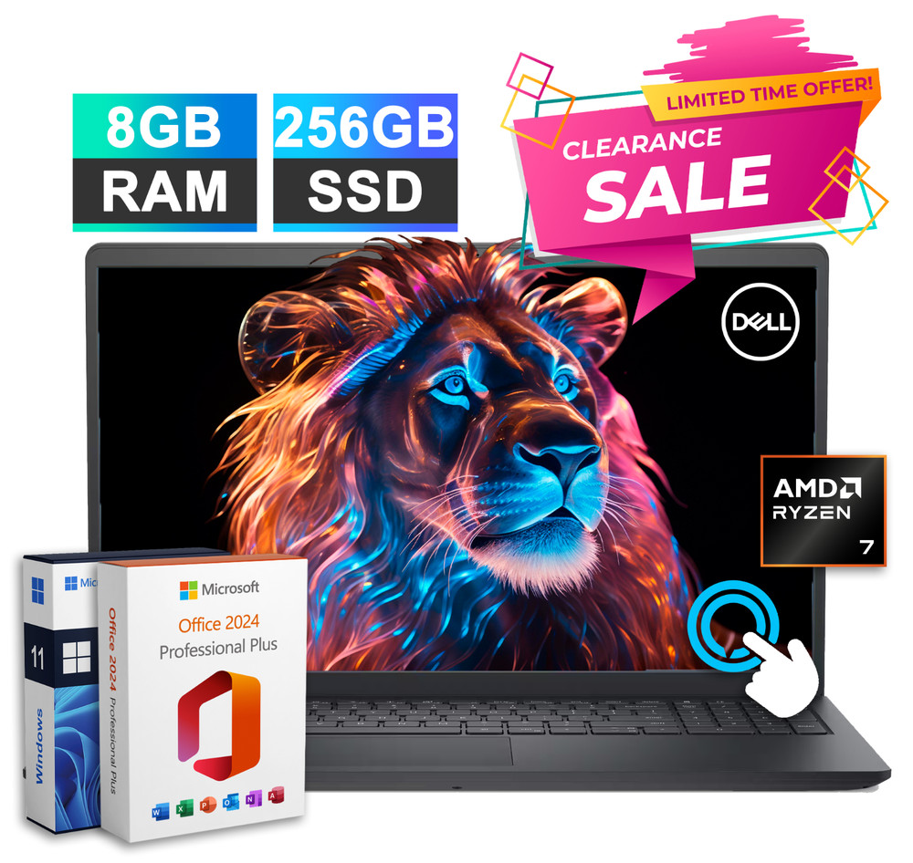 2026 Dell Inspiron 15.6" Laptop Office Touch AMD Ryzen 7 7730U 8GB RAM 256GB SSD