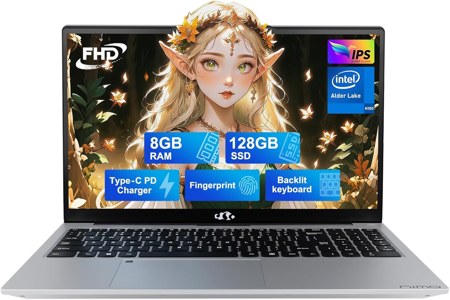 NIMO 15.6" IPS FHD Laptop Intel Pentium Quad Core N100 8GB RAM 128GB SSD Win 11 gallery