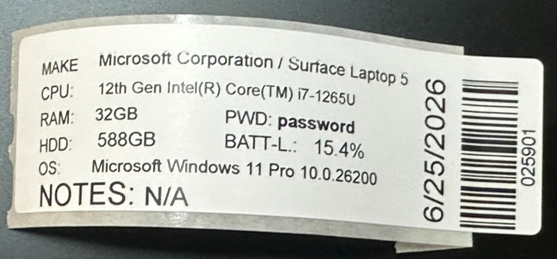 MICROSOFT SURFACE 5 LAPTOP CORE i7-1265u @ 2.70GHZ 32GB RAM 588 GB SSD (lp726) gallery