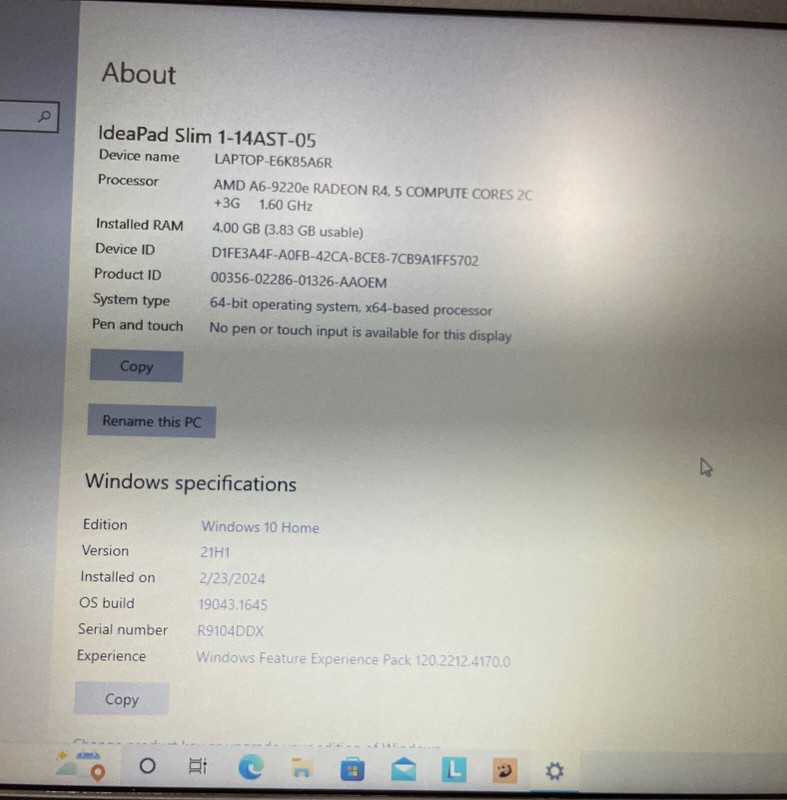 Lenovo IdeaPad Slim 1-14AST-05 AMD A6-9220E 1.6Ghz 4GB 64GBSSD EMMC gallery